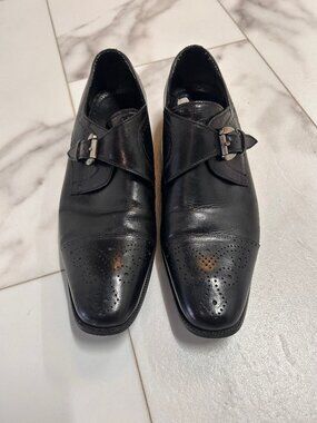 Stacy Adams Black Leather Kimball Wingtip Monk Strap Oxford Slip On Dress Shoe